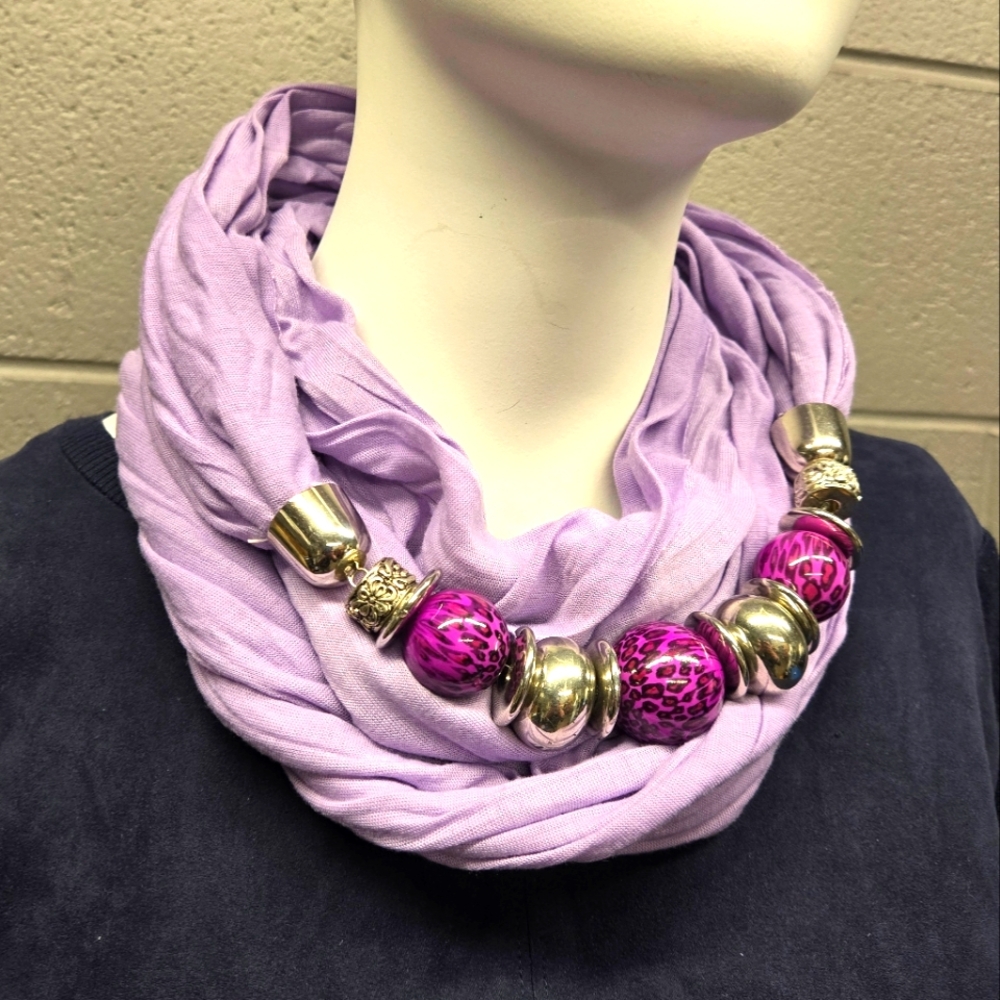 Light Purple Infinity scarf with beaded embellishments